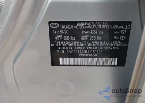 2020 Hyundai Sonata Sel from USA, damaged, VIN 5NPEF4JA0LH030822
